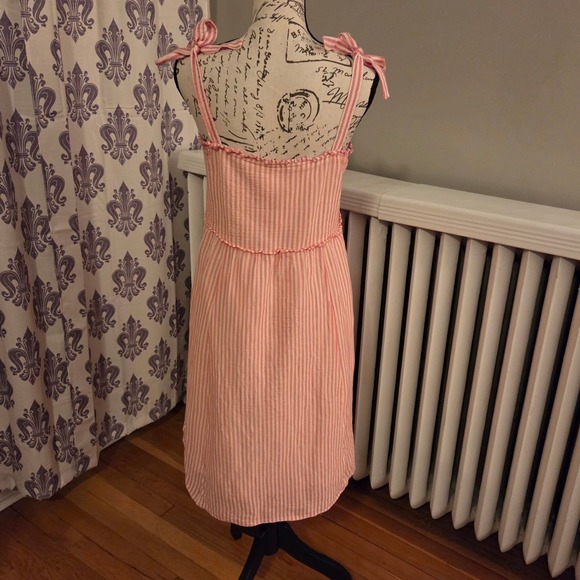Sézane Juliette Pink Candy Stripe Tie-Strap Midi Dress, 100% Cotton, Sz FR36 US4 - Picture 4 of 14